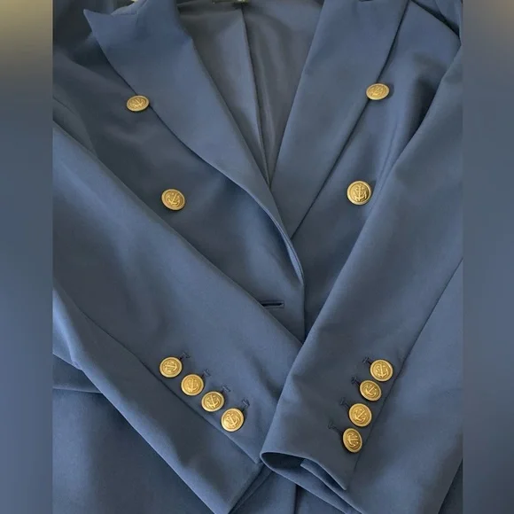 Boston Proper Blue Double Breasted Nautical Button Blazer Size 18 - Picture 8 of 11